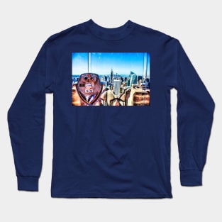 New York City Binoculars on Top of The Rock Observation Platform Long Sleeve T-Shirt